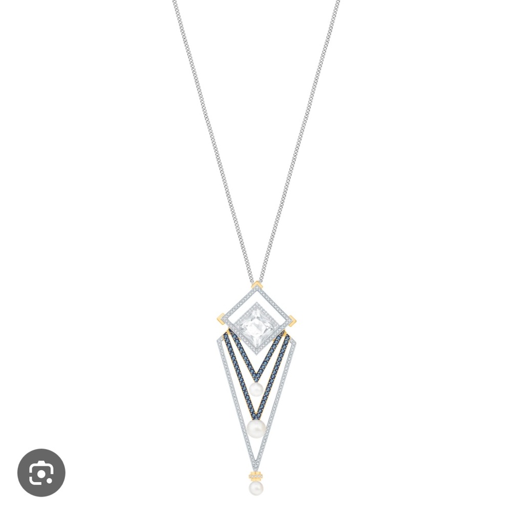 Elegant Silver and Gold Geometric Pendant Swarovski Necklace 5266483
